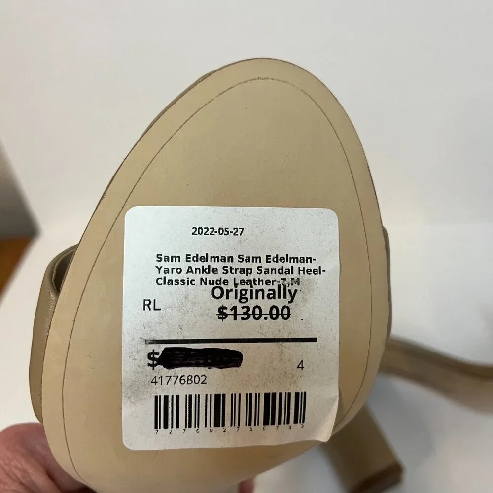 Sam Edelman Yaro Size 7 Classic Nude Ankle Strap Sandal Heel - Picture 8 of 8